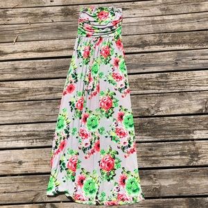 Neon Floral Strapless Maxi Dress Size Small